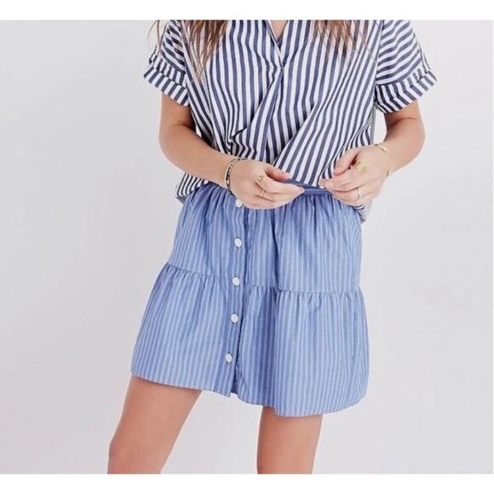 Madewell Bistro Mini Skirt Stripe Blue White A Line Light Academia Small